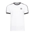 Men's white Adidas T-shirt with black crew neck trim and trefoil logo
