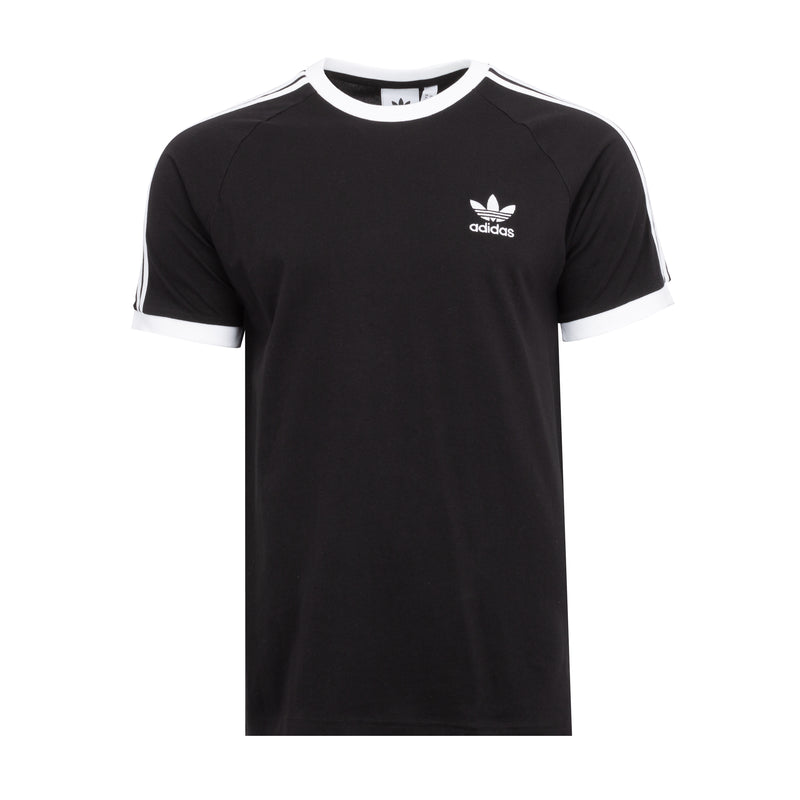 Men's black T-shirt with white raglan sleeves, adidas logo, and 3-stripe detailing
