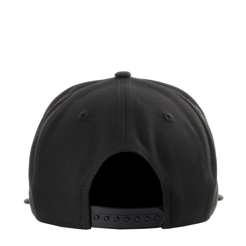 Black baseball cap back view with vented eyelets and snapback strap