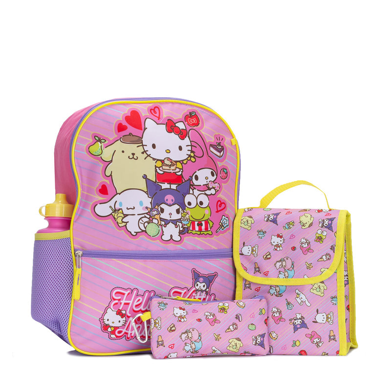 Pink Hello Kitty backpack set with lunch bag, pouch and bottle (5-piece)