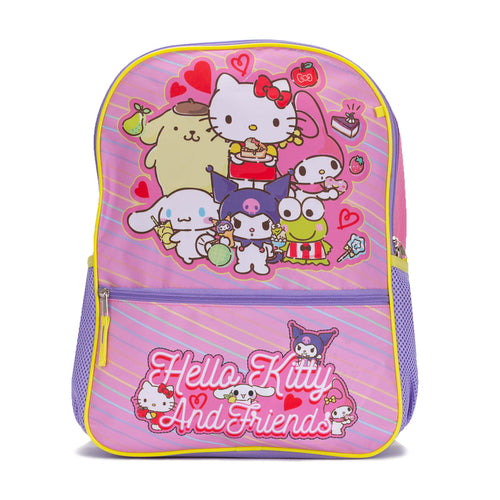 Pink Hello Kitty and friends backpack with large front panel graphic and zipper