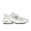 New Balance 530 wide women's sneakers in off-white mesh with N logo and rubber sole
