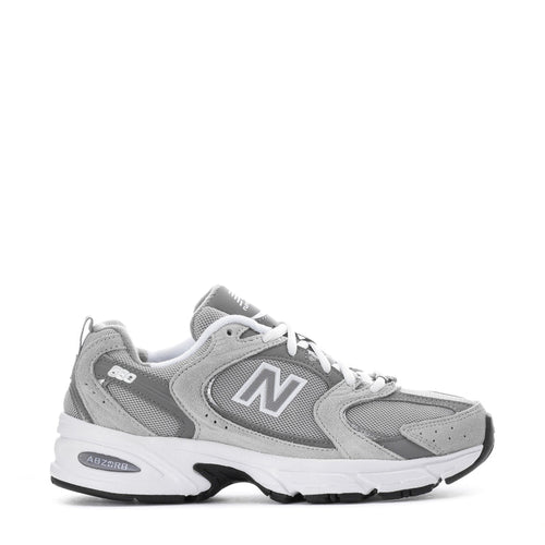 Women's wide gray New Balance 530 sneaker with white laces and N logo