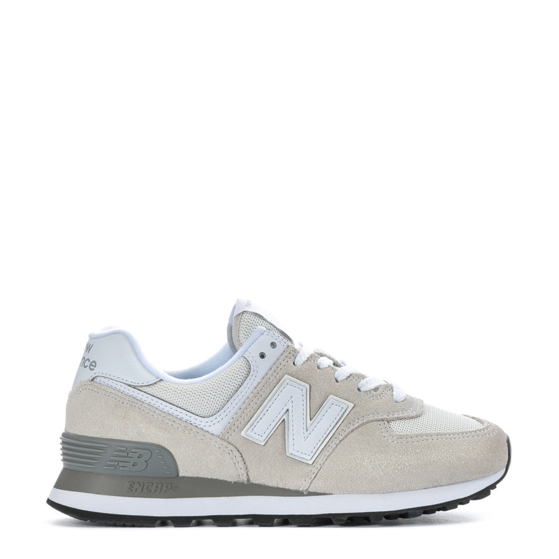 Women's New Balance 574 wide sneakers, mesh and suede-look panels, side 'N' logo.