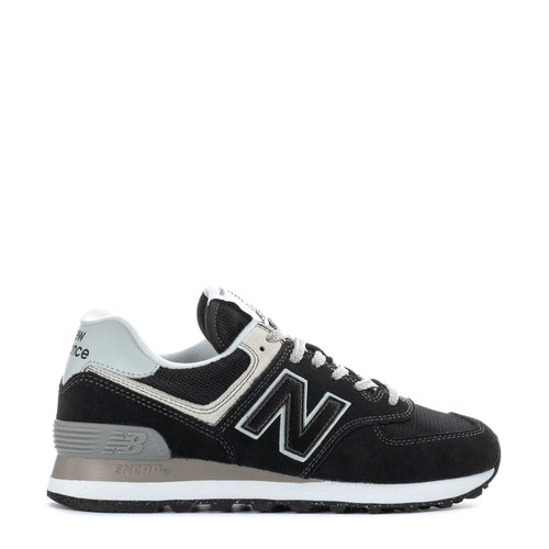 Women's black and white New Balance 574 sneakers, N logo, lace-up