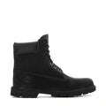 Men's black lace-up work boot with padded collar and side logo, rugged tread sole
