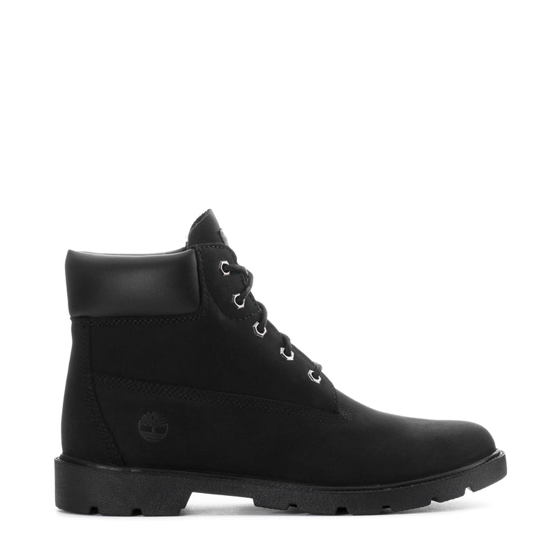 Youth black lace-up 6-inch work boot with padded collar and rugged lug sole