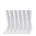 White crew socks, 6-pack, ribbed cuffs and textured knit leg