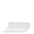 Pack of six large no-show socks, white, low-cut with ribbed cuffs.