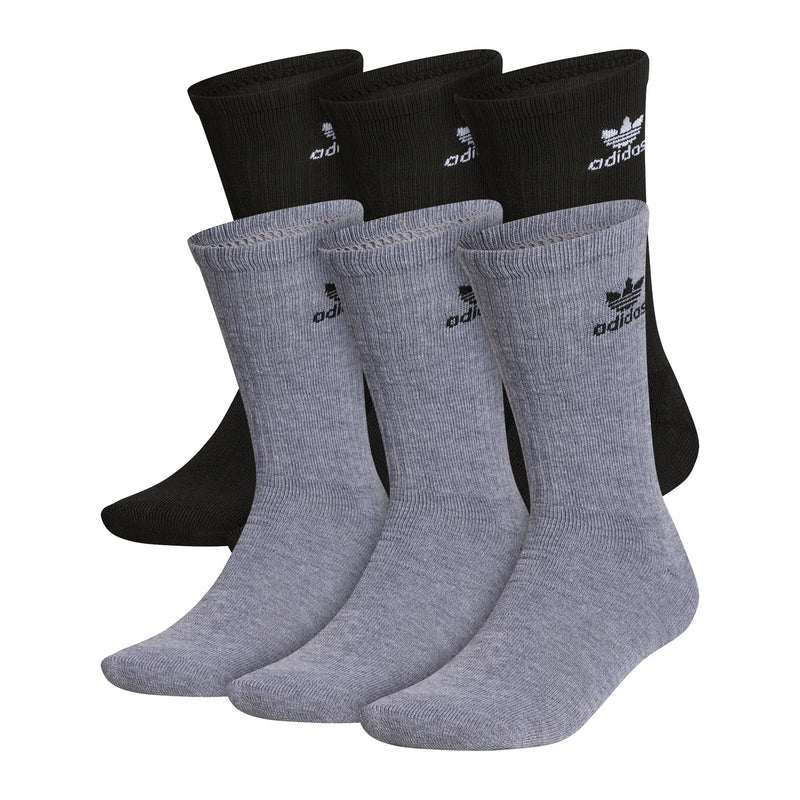 6-pack crew socks multipack in heather grey and black with adidas logos
