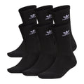 6-pack black crew socks with adidas logo, cushioned knit and ribbed crew cuff