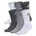 6-pack crew socks in grayscale, assorted light and dark gray with adidas logos