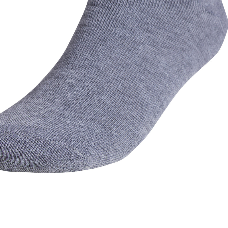 Heather grey crew sock with ribbed knit foot and seam detail