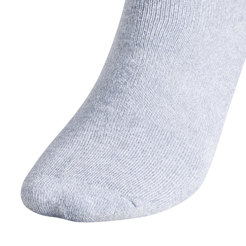 Light gray crew sock with ribbed knit texture and adidas logo at cuff