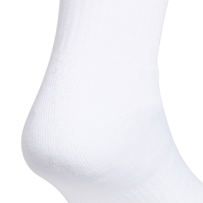 White crew sock with smooth ribbed leg and cushioned heel
