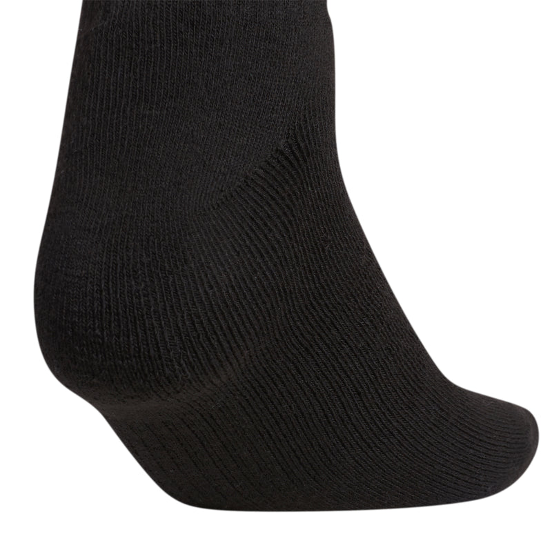 Black crew sock close-up of the side knit and cushioned sole