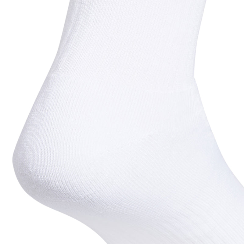 White crew sock showing fine knit texture along the ankle