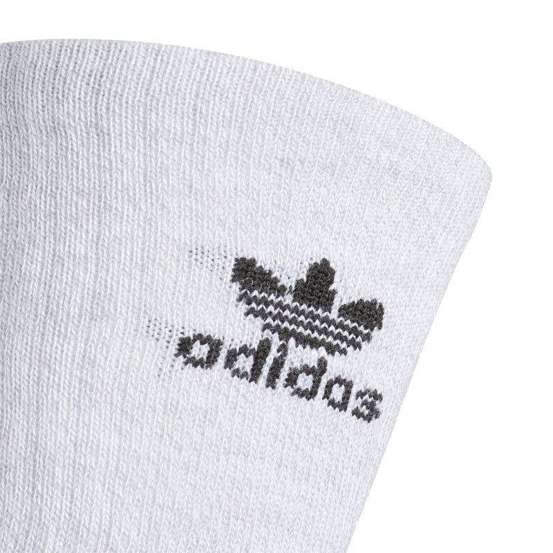 Light gray crew sock with adidas wordmark logo in black near ankle