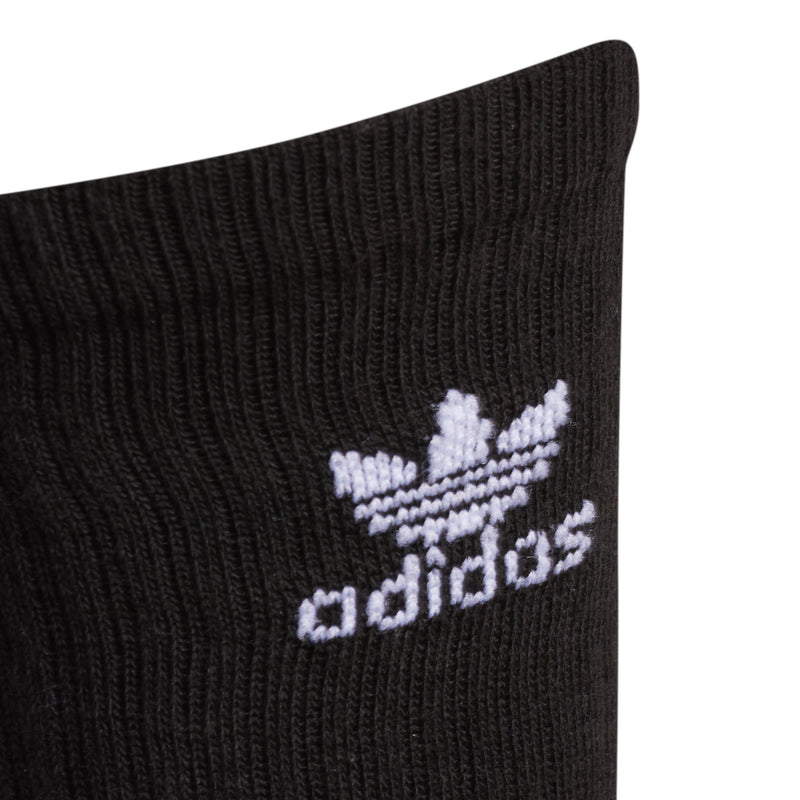 Black crew sock with white adidas logo on the ribbed cuff
