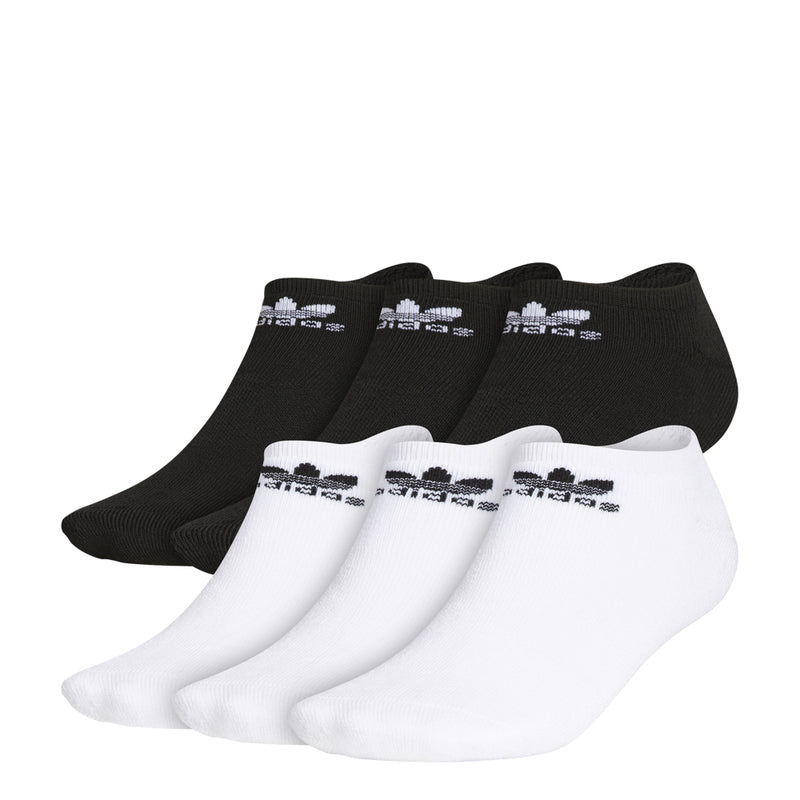 6-pack no-show socks in white and black, ribbed knit with logo cuffs