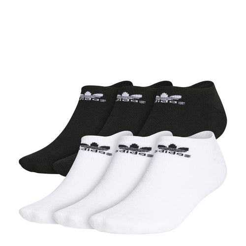 6-pack no-show socks in white and black, ribbed knit with logo cuffs