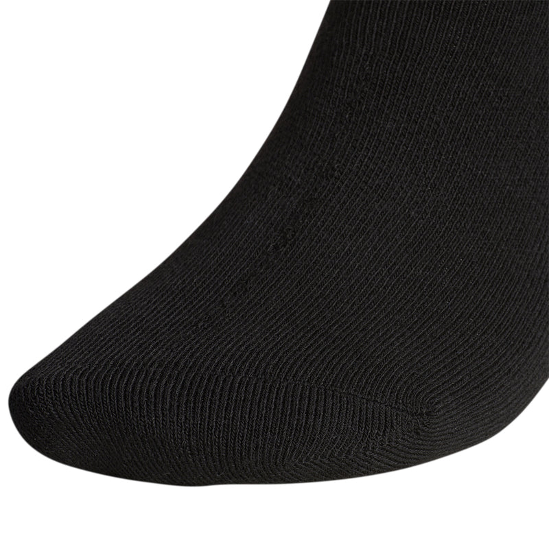 Black no-show sock with ribbed knit texture, close-up toe