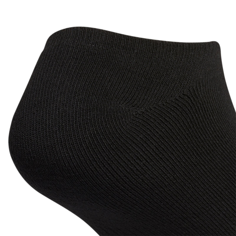 Black no-show sock, ribbed knit ankle with rounded toe