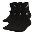 Adidas 6-pack quarter crew socks, black with white logo at the cuff