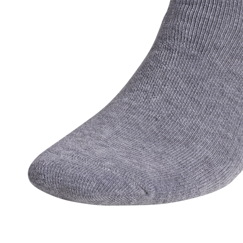 Heather grey crew sock with ribbed knit and rounded toe