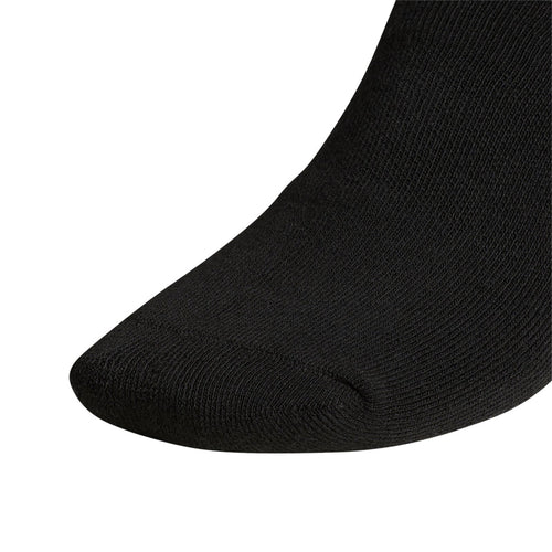 Black quarter crew sock showing ribbed knit and rounded toe