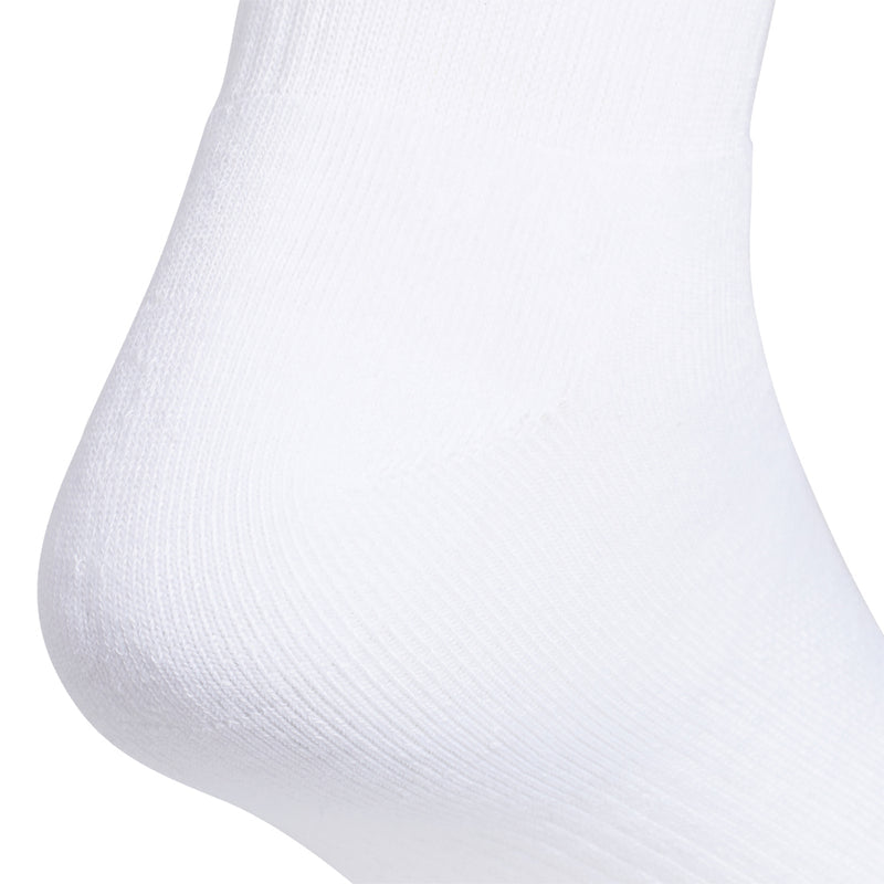 White quarter sock close-up showing smooth knit and ribbed cuff