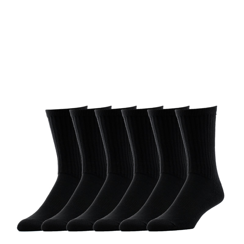Pack of black crew work socks, six pairs