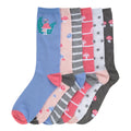 6-pack medium crew socks, assorted mushroom prints and stripes in blue, pink, gray, white