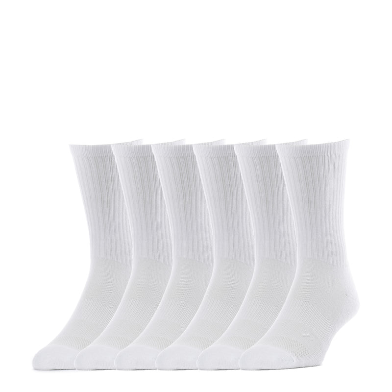 Pack of white medium crew socks, ribbed knit cuffs