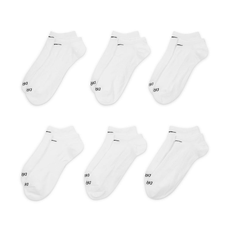 White no-show ankle socks, set of six, black Nike swoosh on each sock