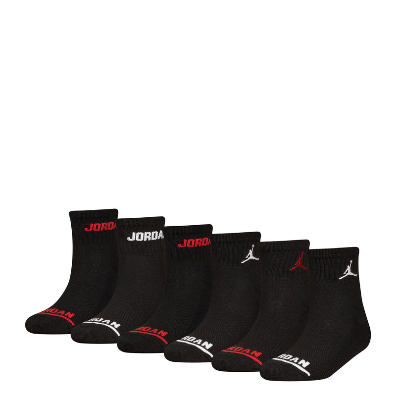 6-pack black quarter socks with JORDAN text and red Jumpman logo