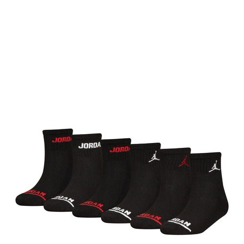 6-pack black quarter socks with JORDAN text and red Jumpman logo