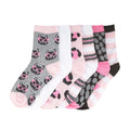 6-pack low quarter socks, pink/white/grey/black cat and stripe patterns