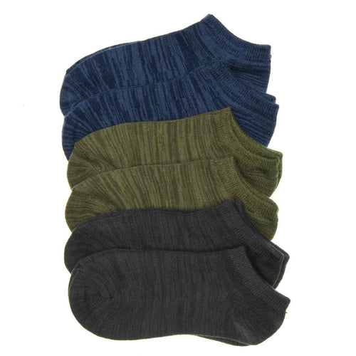 6-pack medium no-show socks: navy, olive, charcoal, cushioned foot