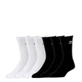 6-pack crew socks in white and black, ribbed mid-calf with small logo