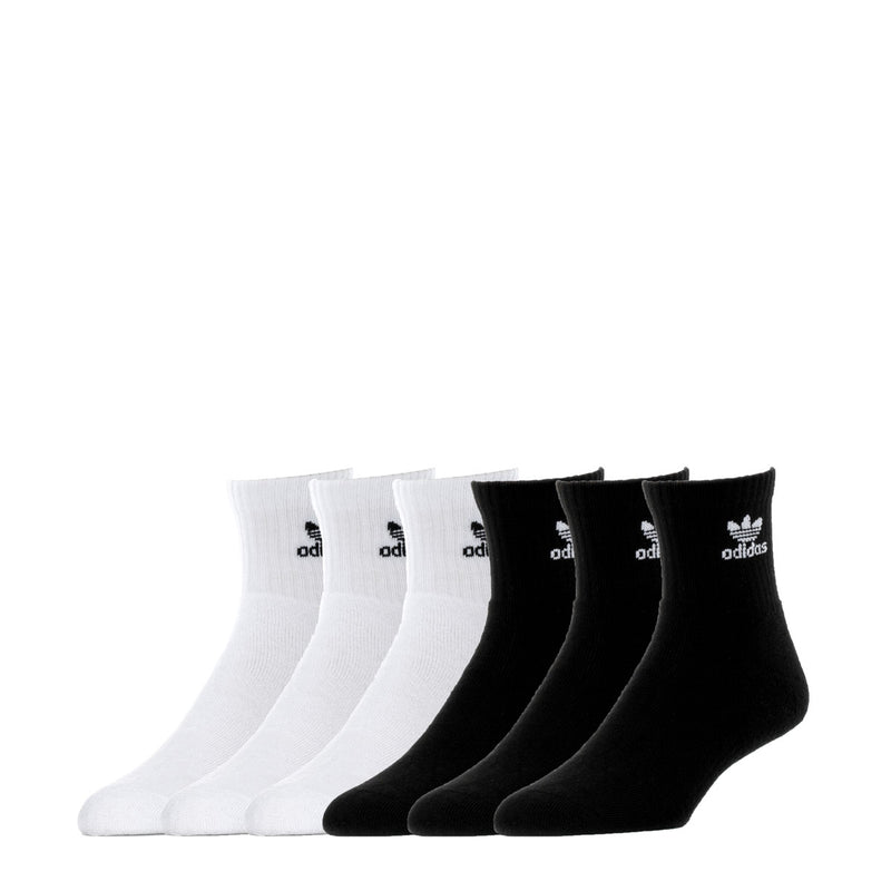 6-pack quarter socks, white and black with adidas logo