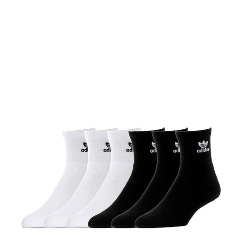 6-pack quarter socks, white and black with adidas logo