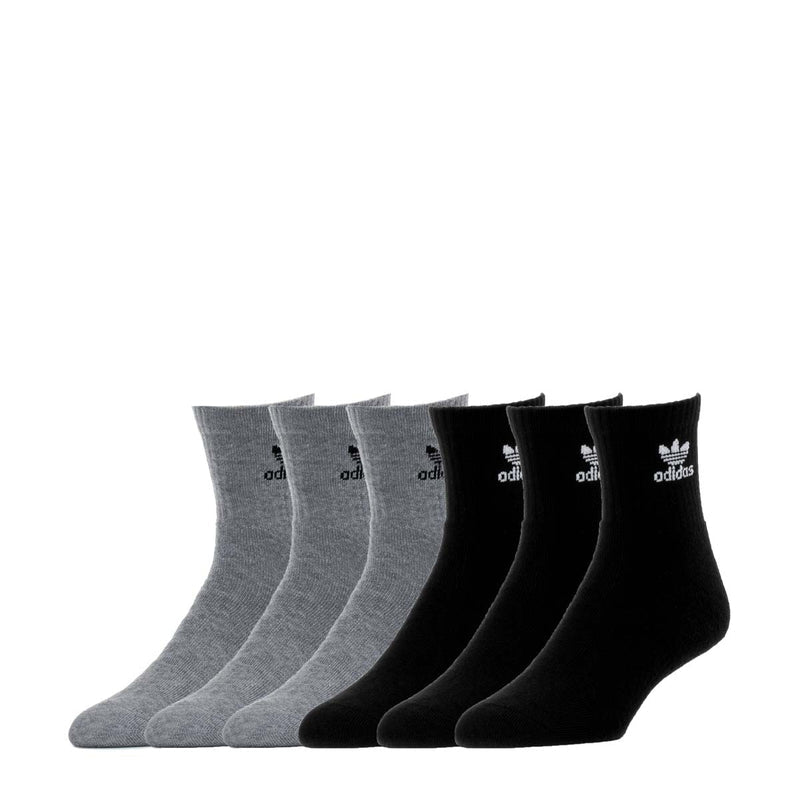 6-pack quarter socks in heather grey and black with Adidas logo