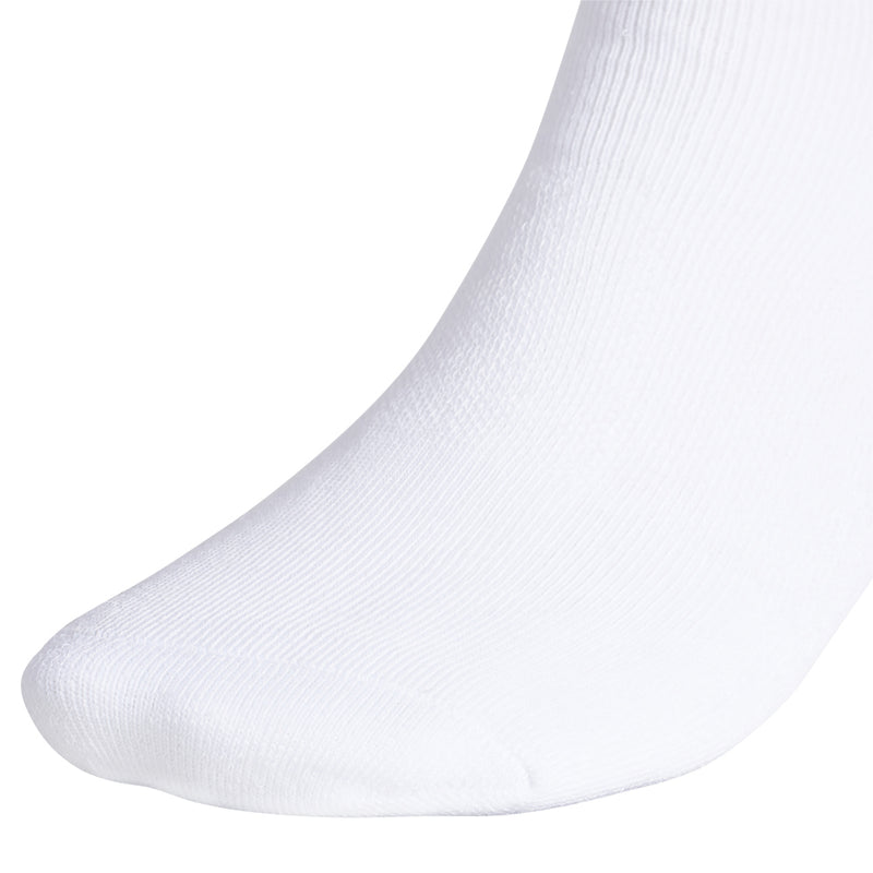 White quarter crew sock, close-up of foot and ribbed knit
