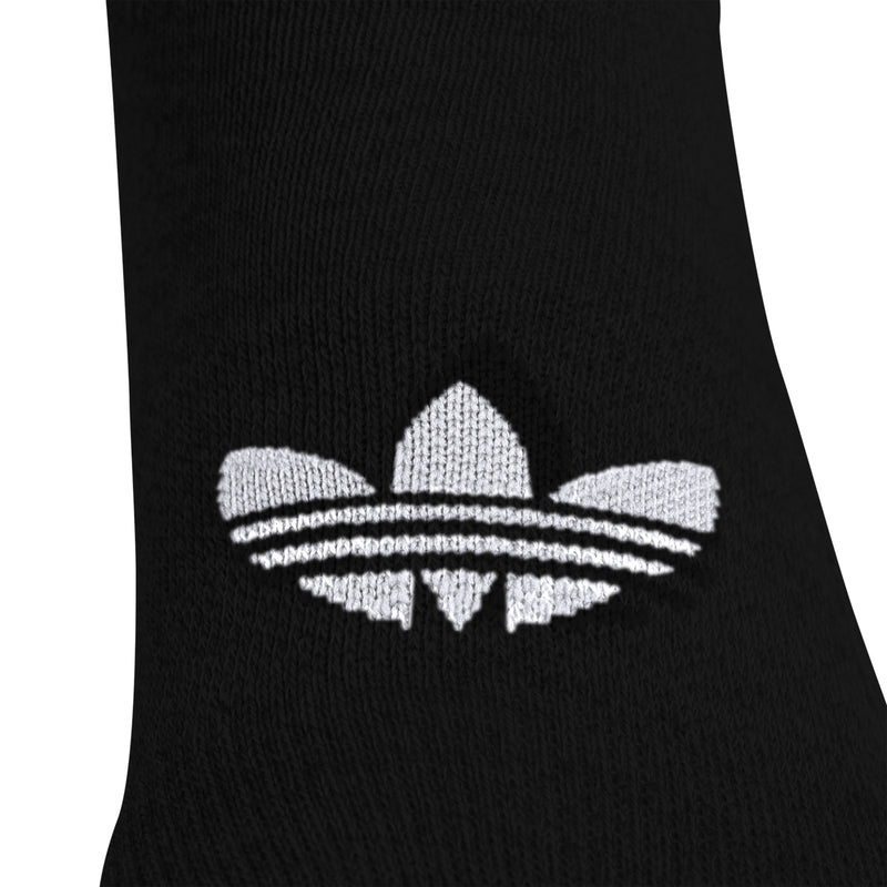 Black no-show sock with white logo graphic on ankle