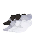 No-show socks multipack in black, white, and light gray with bold logo