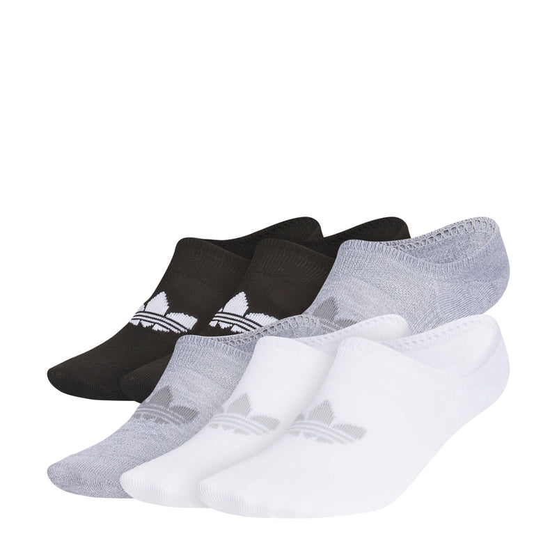 No-show socks multipack in black, white, and light gray with bold logo