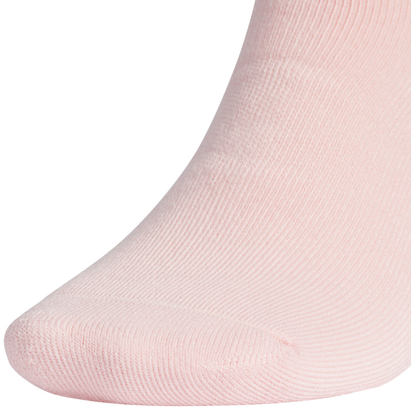 Pink no-show sock close-up, ribbed knit with cushioned toe