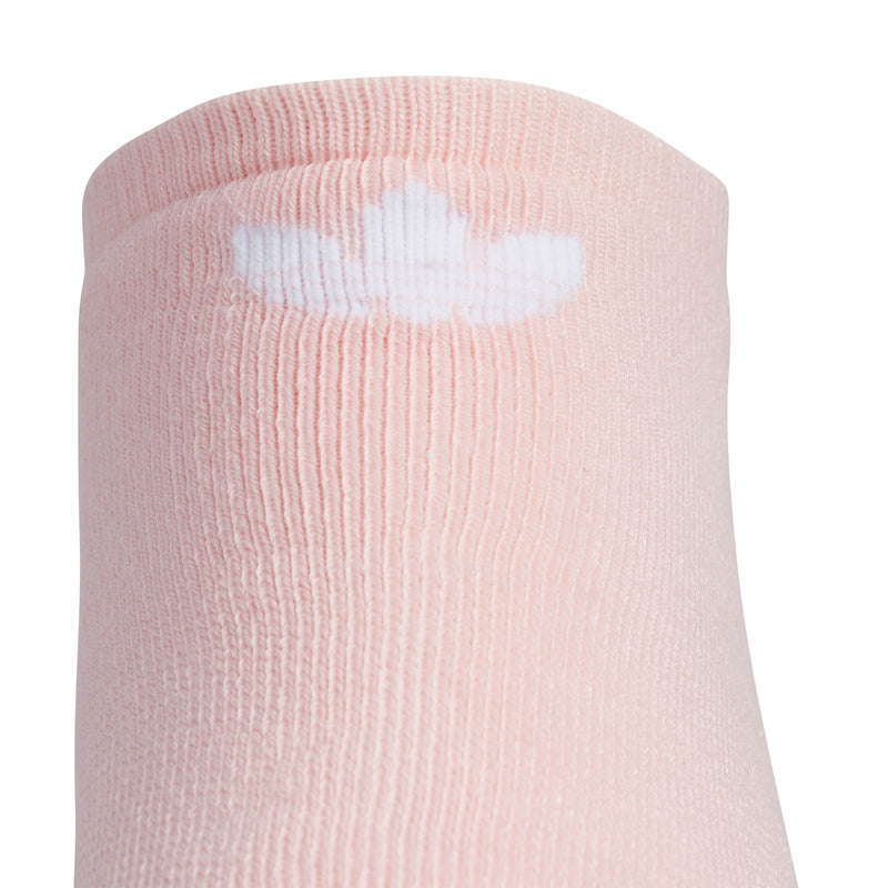Pink no-show sock cuff with white trefoil logo
