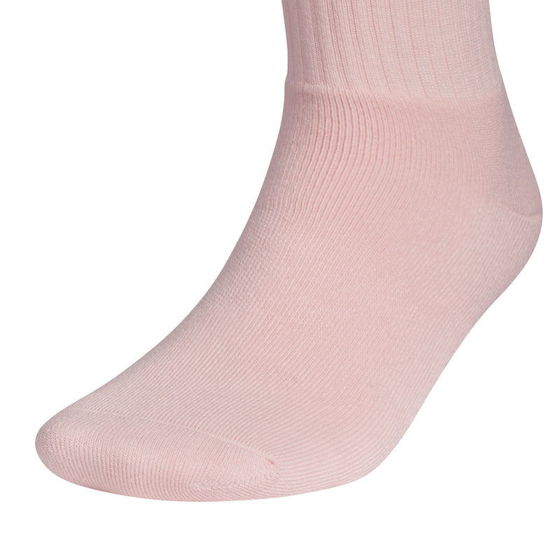 Medium quarter crew socks in sandy pink, ribbed knit with trefoil logo
